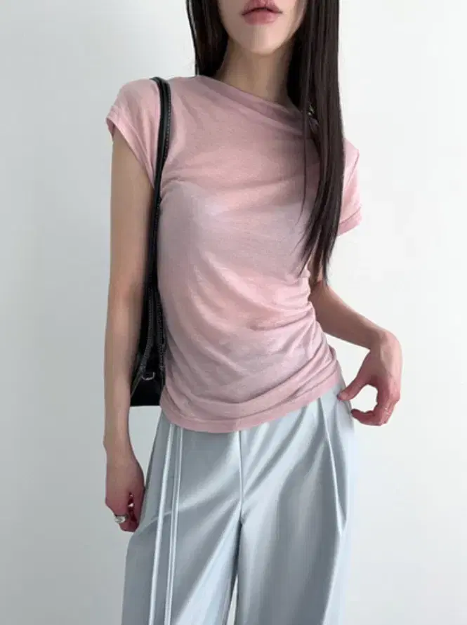 로웨어 see-through tencel half pola tee 검정